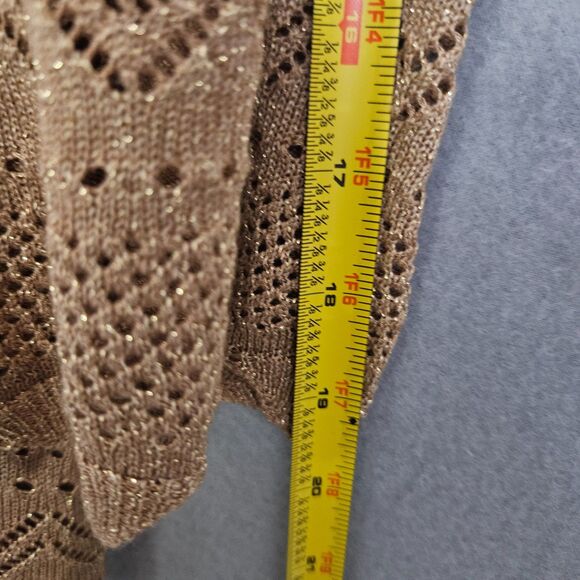 Kathy Ireland Gold Knit Cardigan Size Large Scalloped Hem 3/4 Sleeve - Picture 3 of 7